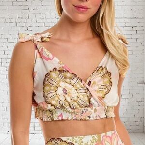 Area Stars Floral Camisole Crop Top Large NWT | Tie Straps  Feminine